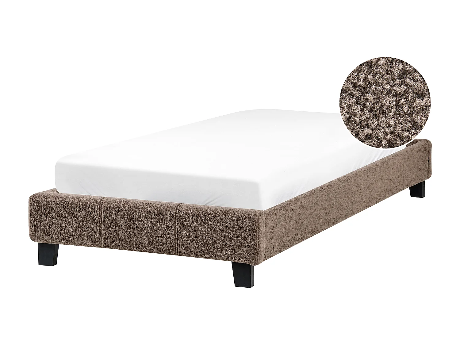 Lit sans tête de lit Bouclé ROANNE 90 x 200 cm Taupe