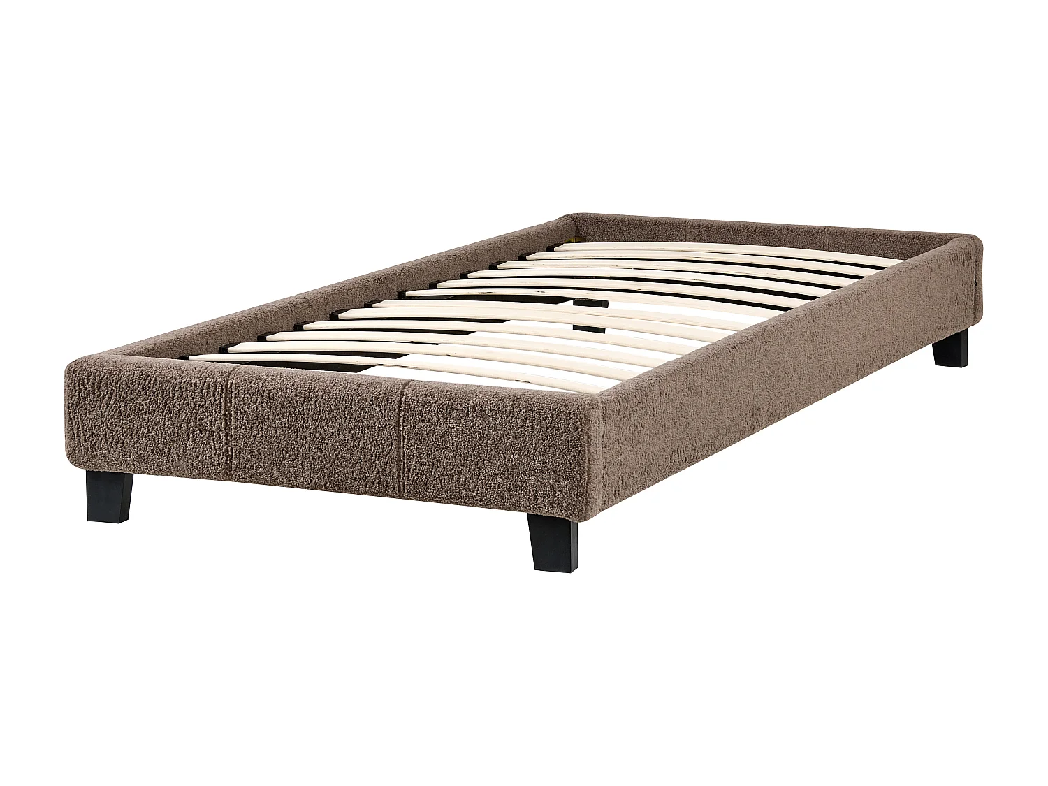 Lit sans tête de lit Bouclé ROANNE 90 x 200 cm Taupe