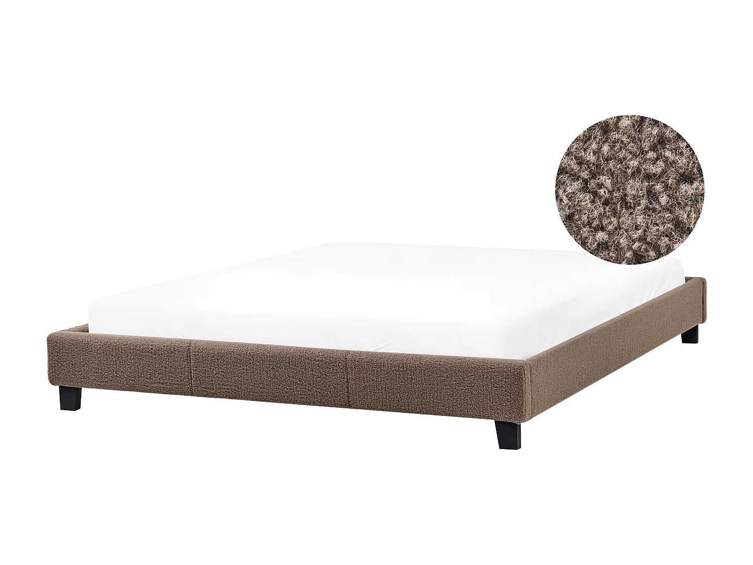 Lit sans tête de lit Bouclé ROANNE 180 x 200 cm Taupe