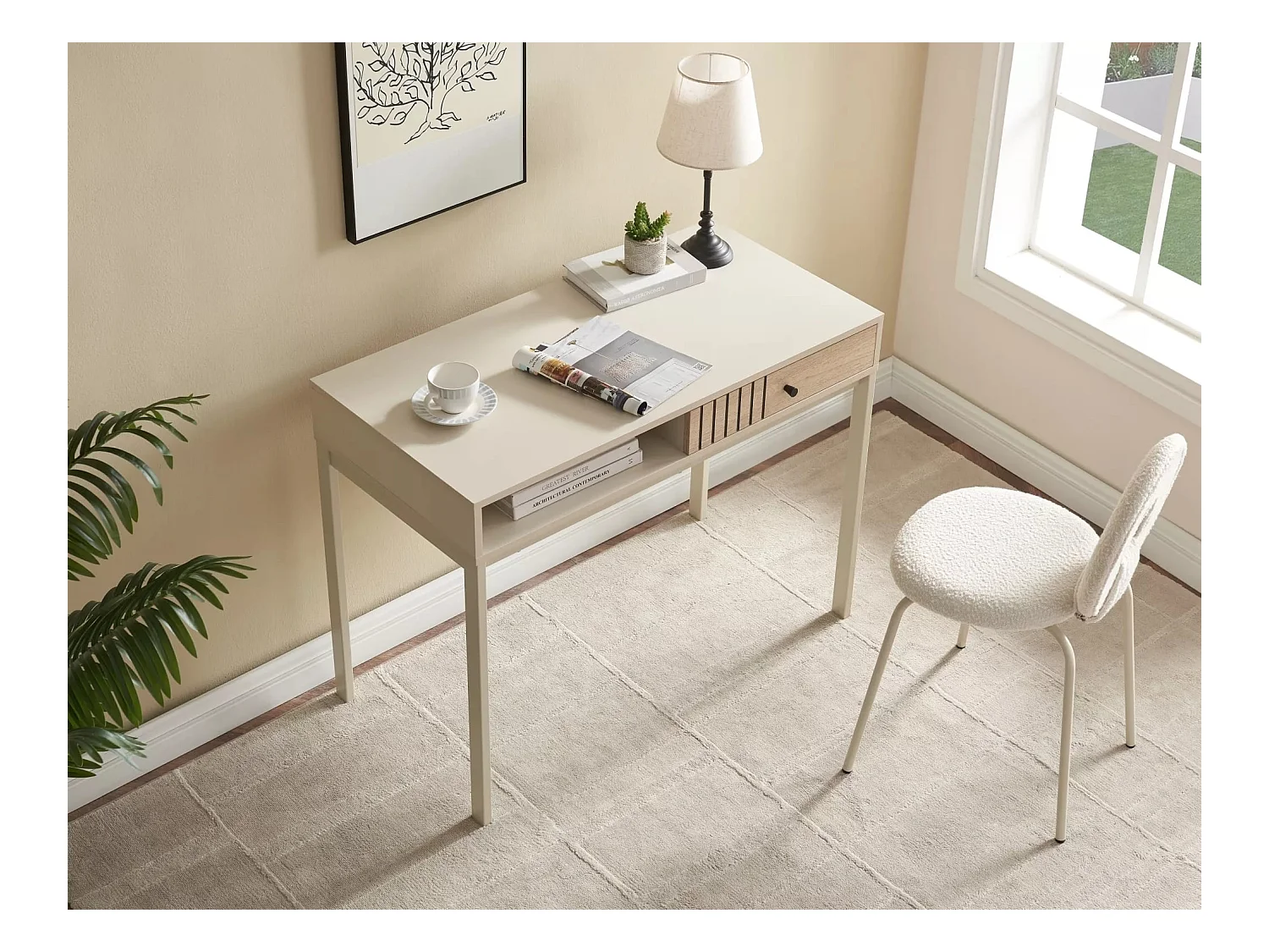 Schreibtisch Frost/Schublade/Weiss&Braun