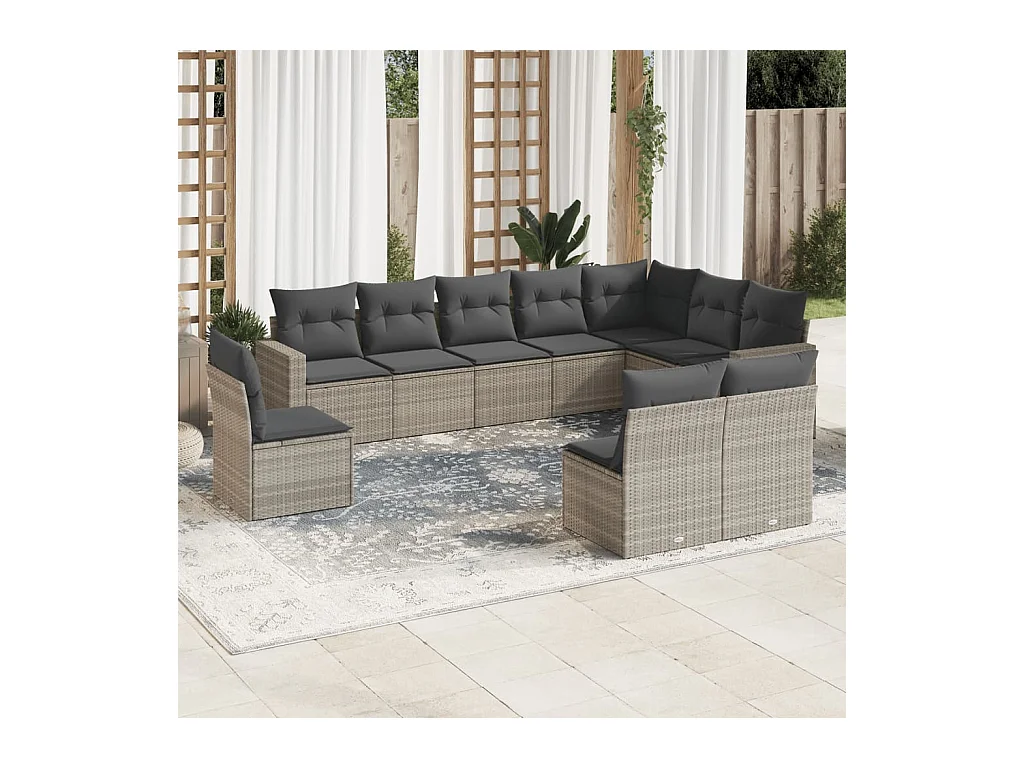 Salon de jardin avec coussins 10 pcs gris clair résine tressée