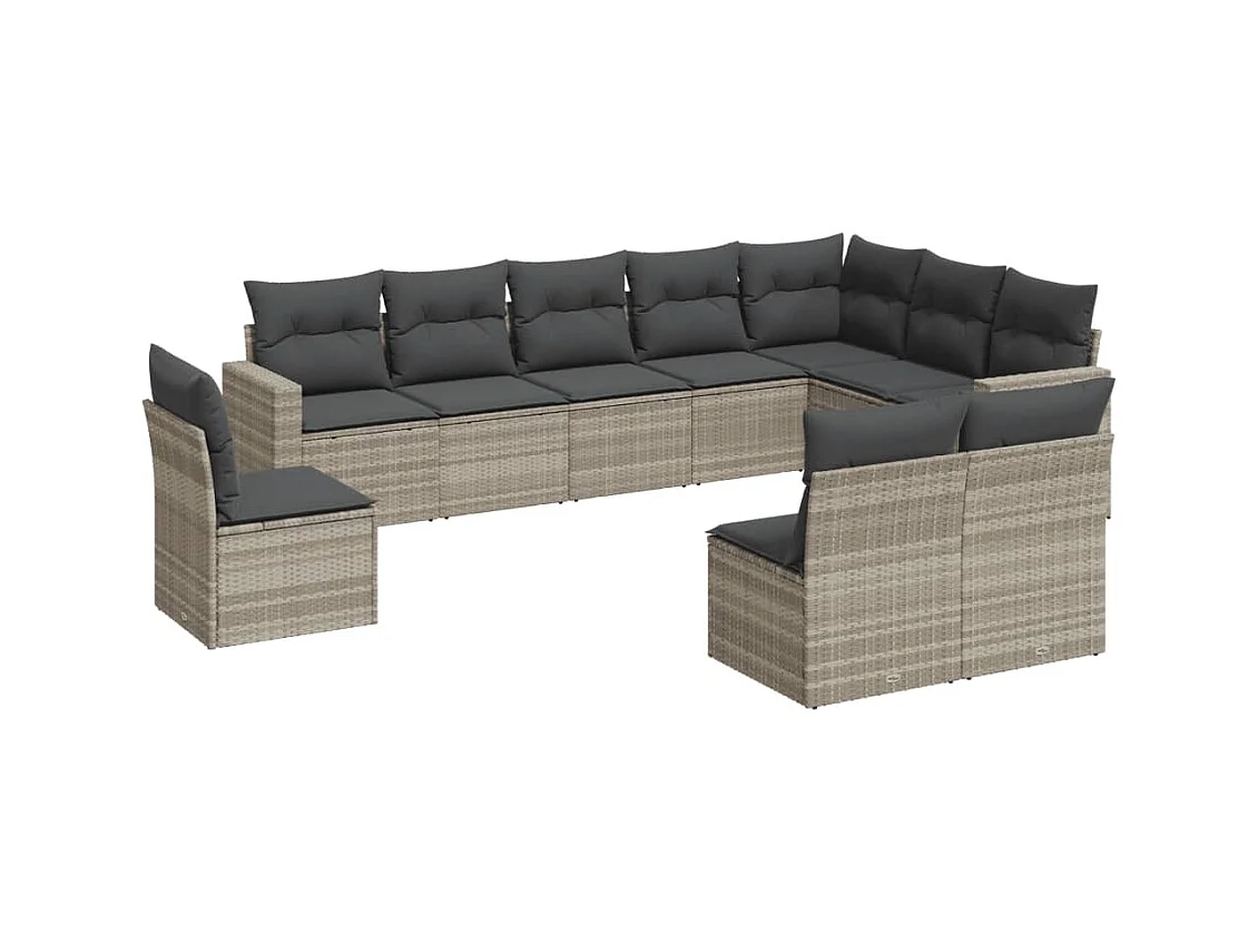 Salon de jardin avec coussins 10 pcs gris clair résine tressée