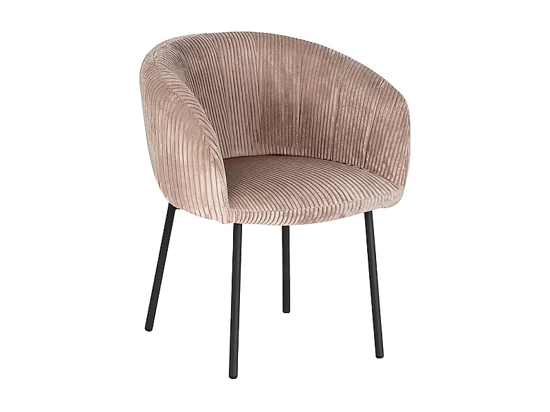 Chaise de salle à manger SEVILLE – Velours côtelé sable – Accoudoirs – Pieds en métal noir – Style design / industriel