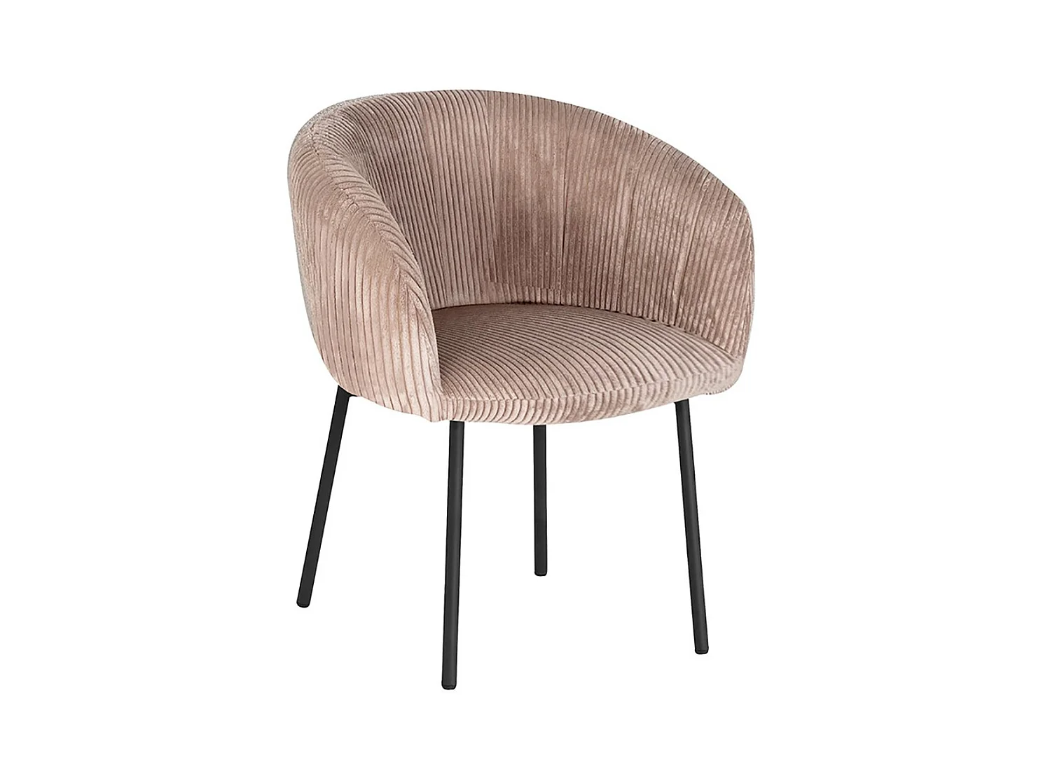 Chaise de salle à manger SEVILLE – Velours côtelé sable – Accoudoirs – Pieds en métal noir – Style design / industriel