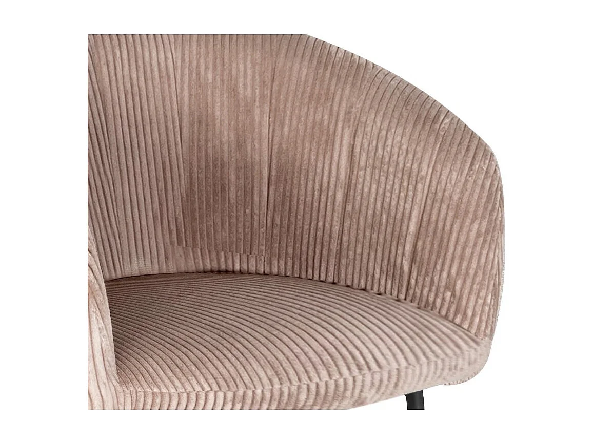 Chaise de salle à manger SEVILLE – Velours côtelé sable – Accoudoirs – Pieds en métal noir – Style design / industriel