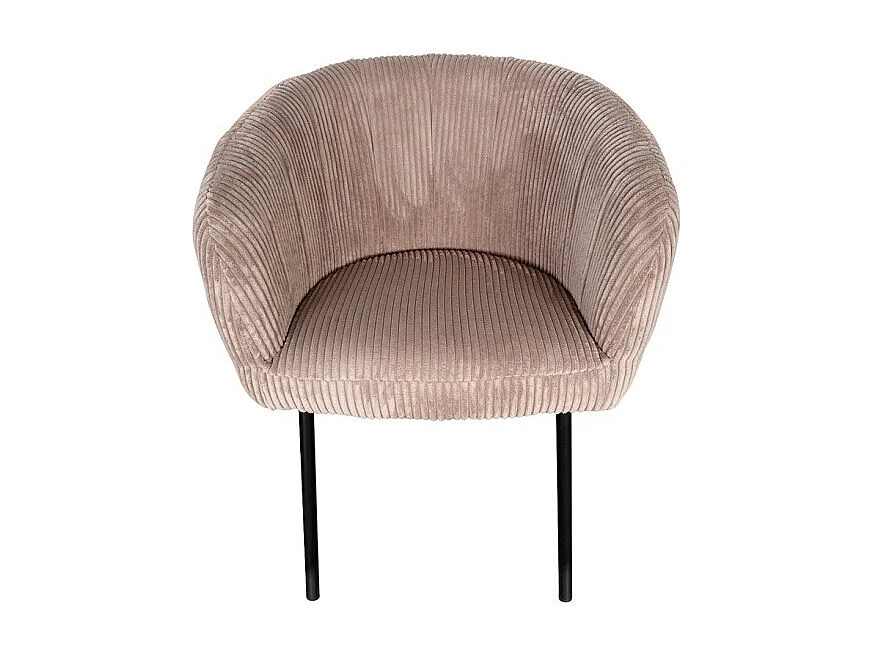 Chaise de salle à manger SEVILLE – Velours côtelé sable – Accoudoirs – Pieds en métal noir – Style design / industriel