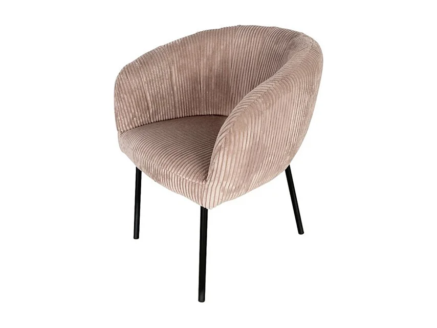 Chaise de salle à manger SEVILLE – Velours côtelé sable – Accoudoirs – Pieds en métal noir – Style design / industriel