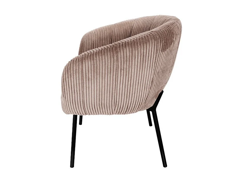 Chaise de salle à manger SEVILLE – Velours côtelé sable – Accoudoirs – Pieds en métal noir – Style design / industriel