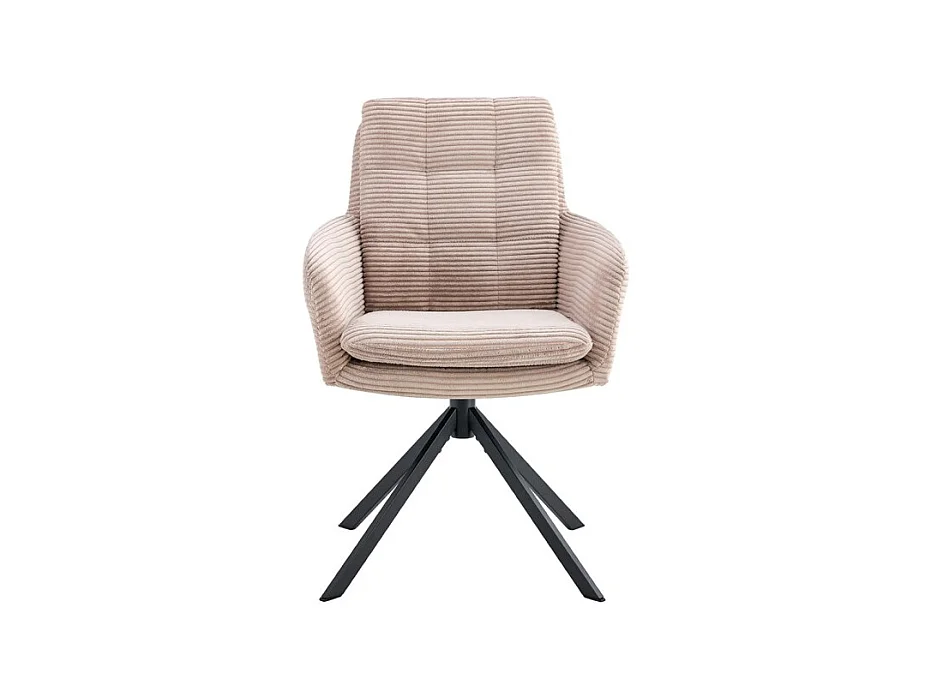 Lote de 2 cadeiras KAVIRA – Veludo cotelê areia – Pés de metal – Com braços – Design acolhedor e moderno