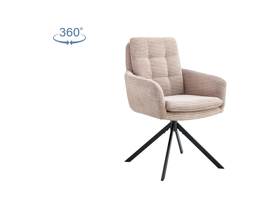 Lote de 2 cadeiras KAVIRA – Veludo cotelê areia – Pés de metal – Com braços – Design acolhedor e moderno