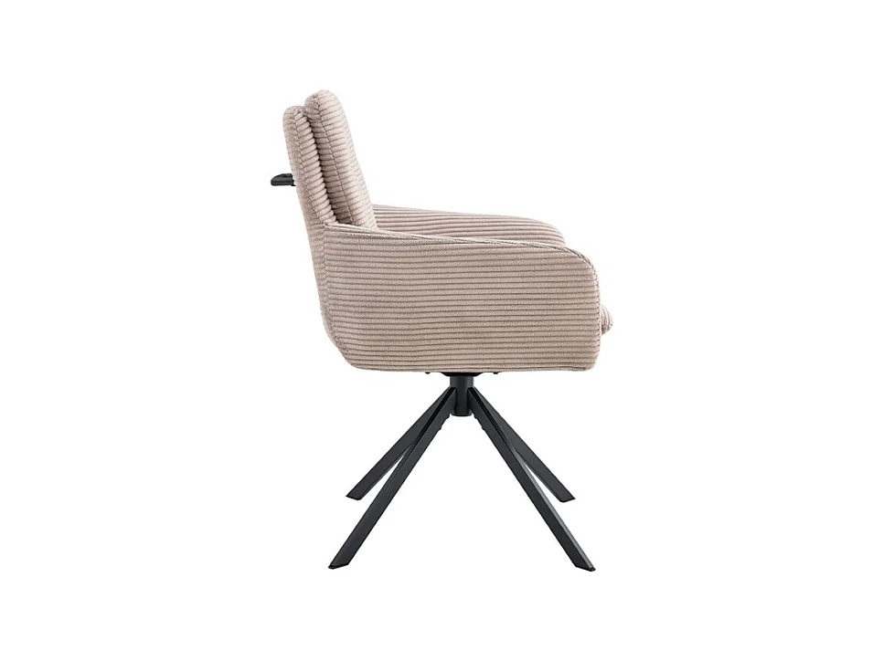 Lote de 2 cadeiras KAVIRA – Veludo cotelê areia – Pés de metal – Com braços – Design acolhedor e moderno