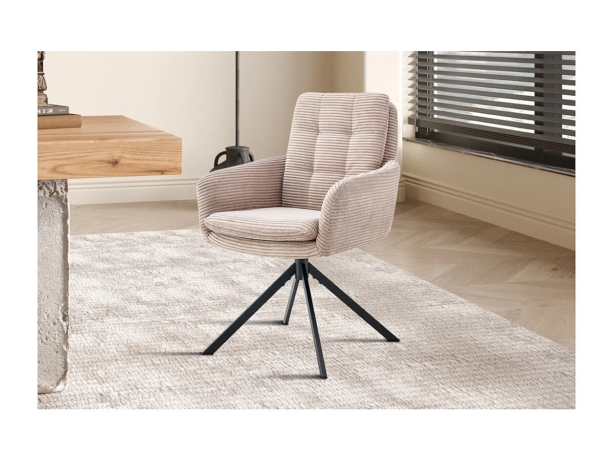 Lote de 2 cadeiras KAVIRA – Veludo cotelê areia – Pés de metal – Com braços – Design acolhedor e moderno