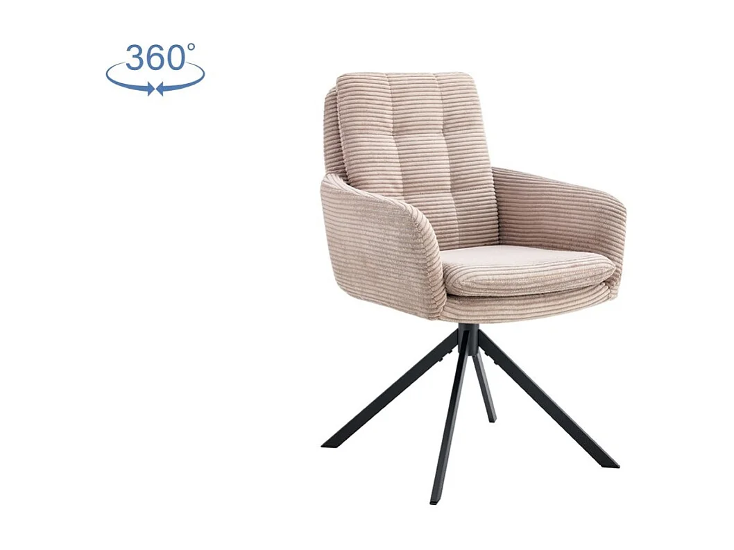 Lote de 2 cadeiras KAVIRA – Veludo cotelê areia – Pés de metal – Com braços – Design acolhedor e moderno