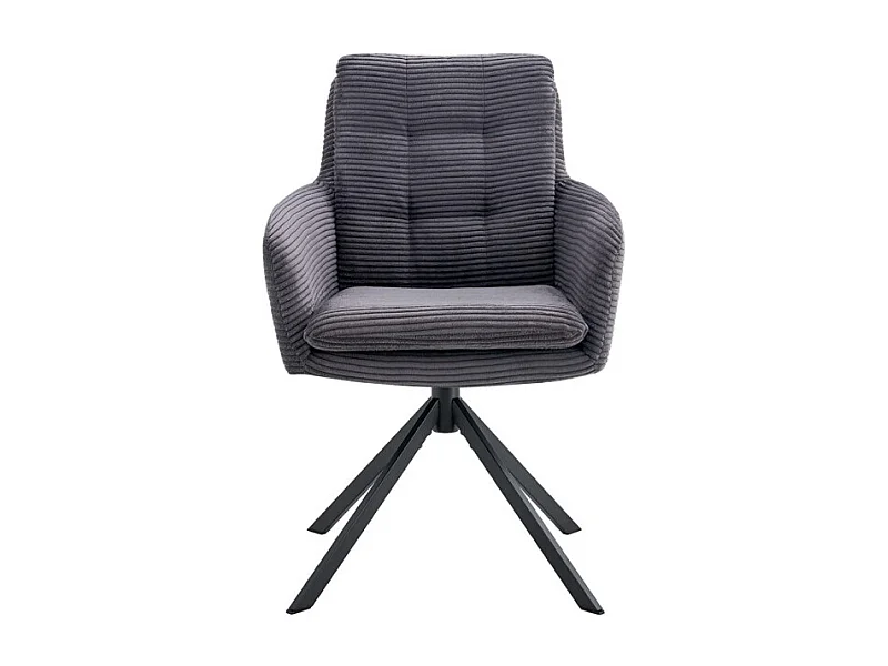 Lot de 2 fauteuils KAVIRA – Velours côtelé gris – Pieds métal – Avec accoudoirs – Design cocooning et élégant