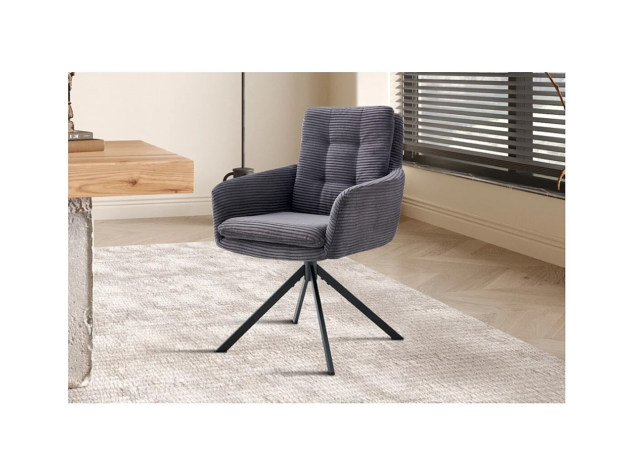 Lot de 2 fauteuils KAVIRA – Velours côtelé gris – Pieds métal – Avec accoudoirs – Design cocooning et élégant