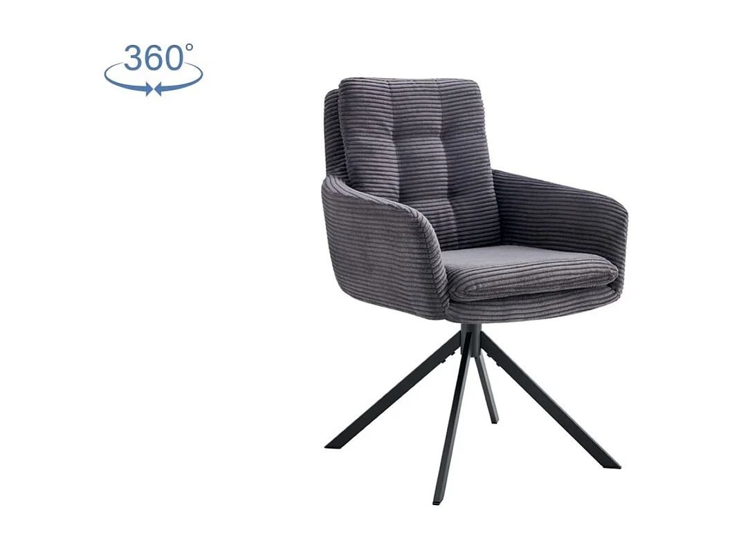 Lot de 2 fauteuils KAVIRA – Velours côtelé gris – Pieds métal – Avec accoudoirs – Design cocooning et élégant