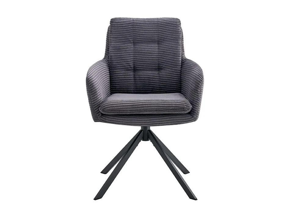 Lot de 2 fauteuils KAVIRA – Velours côtelé gris – Pieds métal – Avec accoudoirs – Design cocooning et élégant