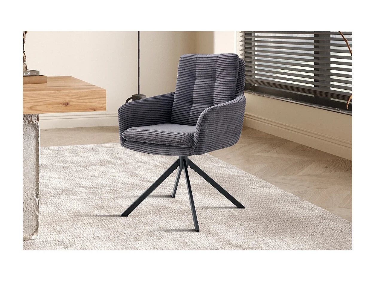 Lot de 2 fauteuils KAVIRA – Velours côtelé gris – Pieds métal – Avec accoudoirs – Design cocooning et élégant