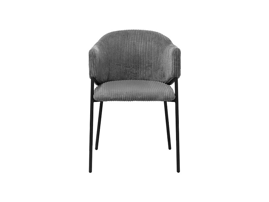 Cadeira de sala de jantar IMANY – Veludo cotelê cinza escuro – Braços – Pés de metal preto – Estilo design / industrial