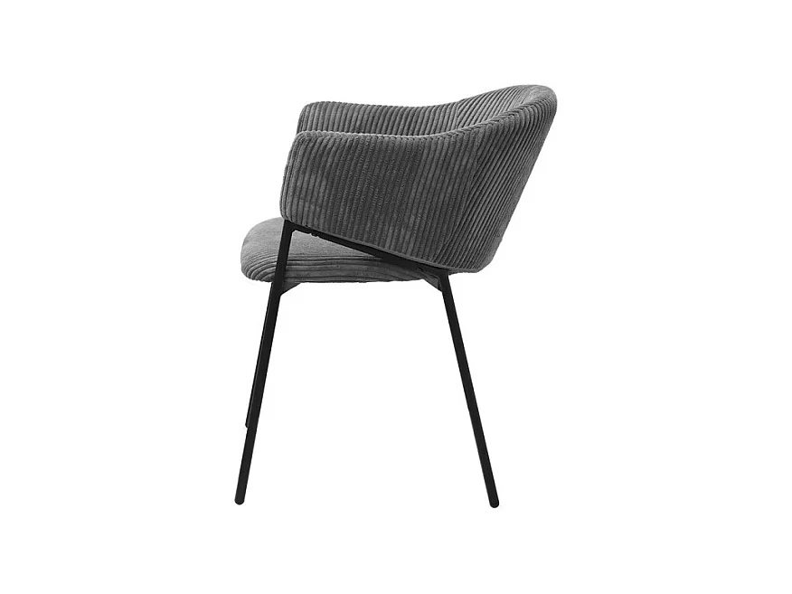 Cadeira de sala de jantar IMANY – Veludo cotelê cinza escuro – Braços – Pés de metal preto – Estilo design / industrial