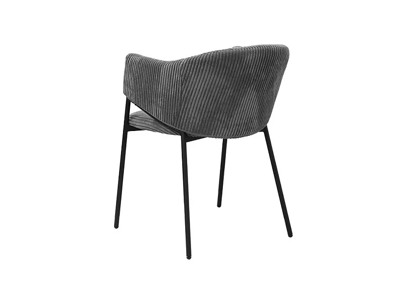 Cadeira de sala de jantar IMANY – Veludo cotelê cinza escuro – Braços – Pés de metal preto – Estilo design / industrial