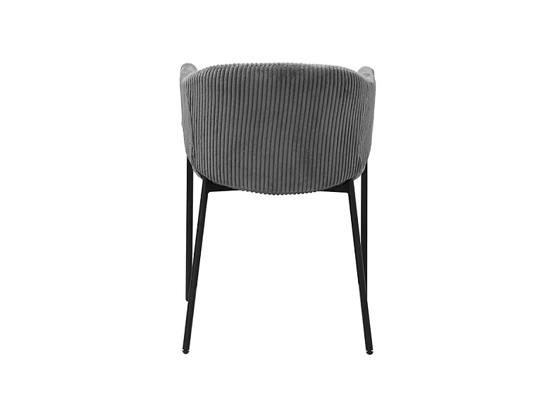 Cadeira de sala de jantar IMANY – Veludo cotelê cinza escuro – Braços – Pés de metal preto – Estilo design / industrial