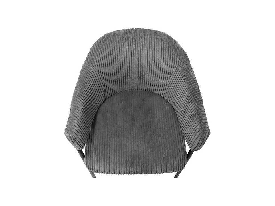 Cadeira de sala de jantar IMANY – Veludo cotelê cinza escuro – Braços – Pés de metal preto – Estilo design / industrial