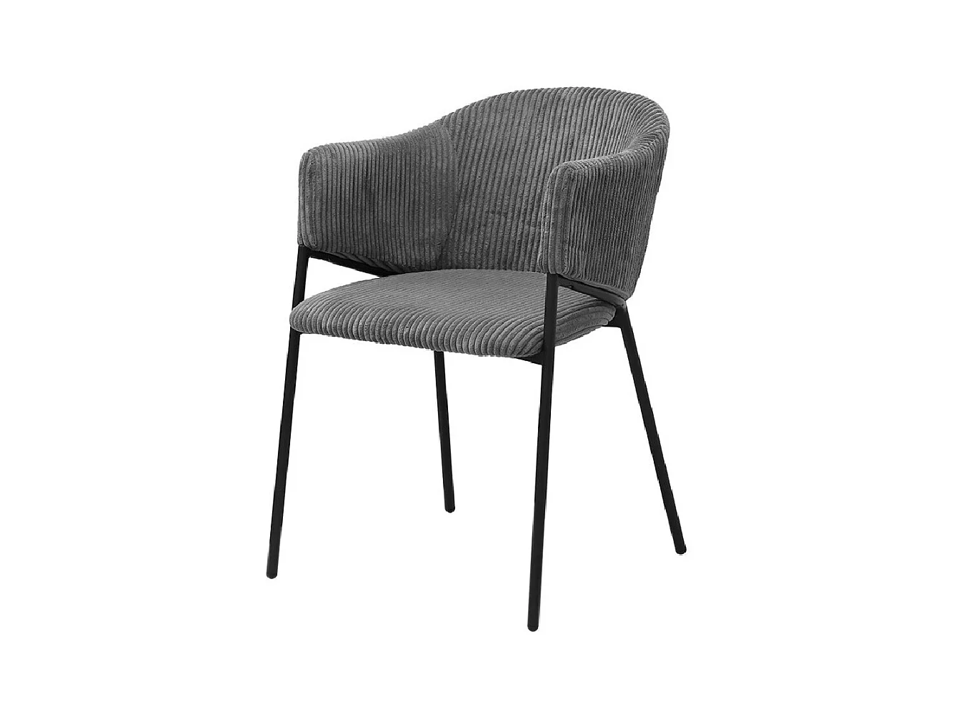 Chaise de salle à manger IMANY – Velours côtelé gris foncé – Accoudoirs – Pieds en métal noir – Style design / industriel
