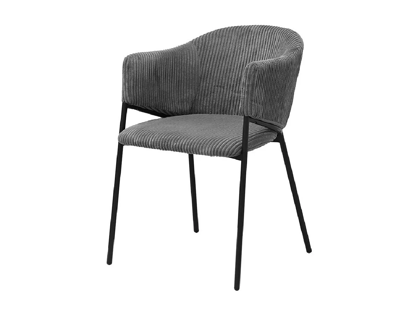 Chaise de salle à manger IMANY – Velours côtelé gris foncé – Accoudoirs – Pieds en métal noir – Style design / industriel