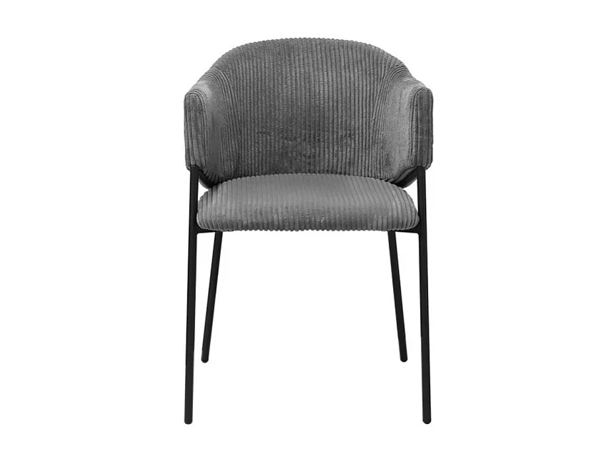 Chaise de salle à manger IMANY – Velours côtelé gris foncé – Accoudoirs – Pieds en métal noir – Style design / industriel