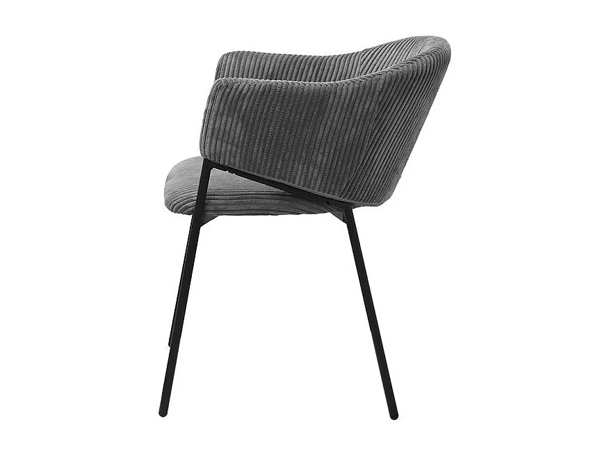 Chaise de salle à manger IMANY – Velours côtelé gris foncé – Accoudoirs – Pieds en métal noir – Style design / industriel