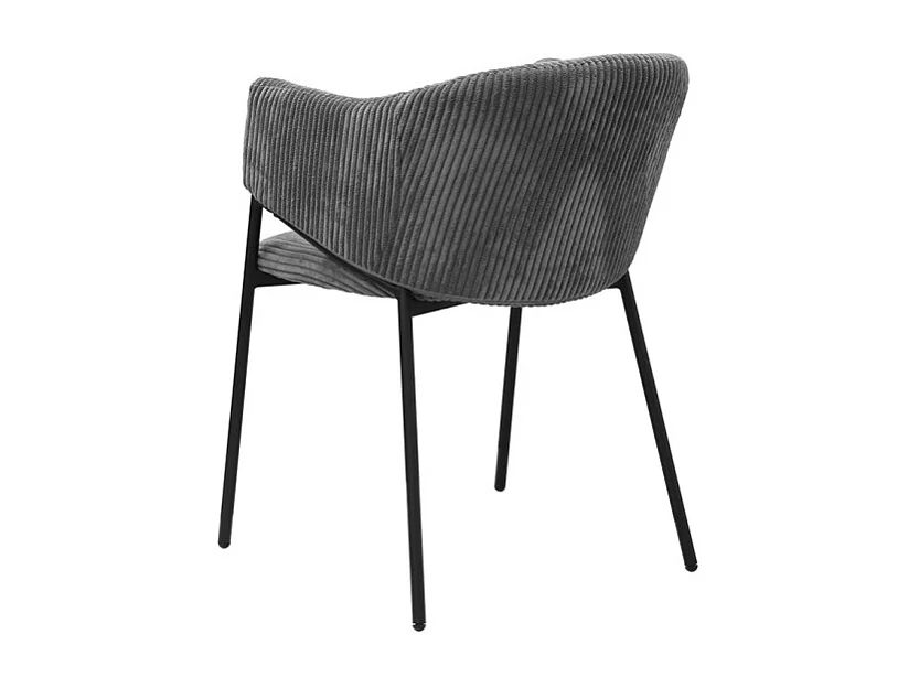 Chaise de salle à manger IMANY – Velours côtelé gris foncé – Accoudoirs – Pieds en métal noir – Style design / industriel