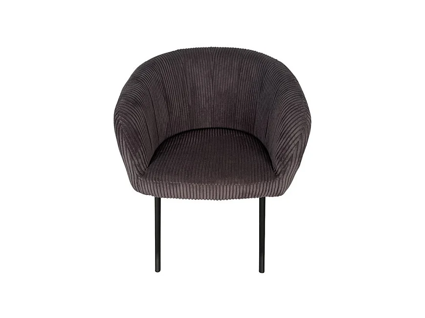 Cadeira de sala de jantar SEVILLE – Veludo cotelê cinza – Com braços – Pés de metal preto – Estilo design / industrial