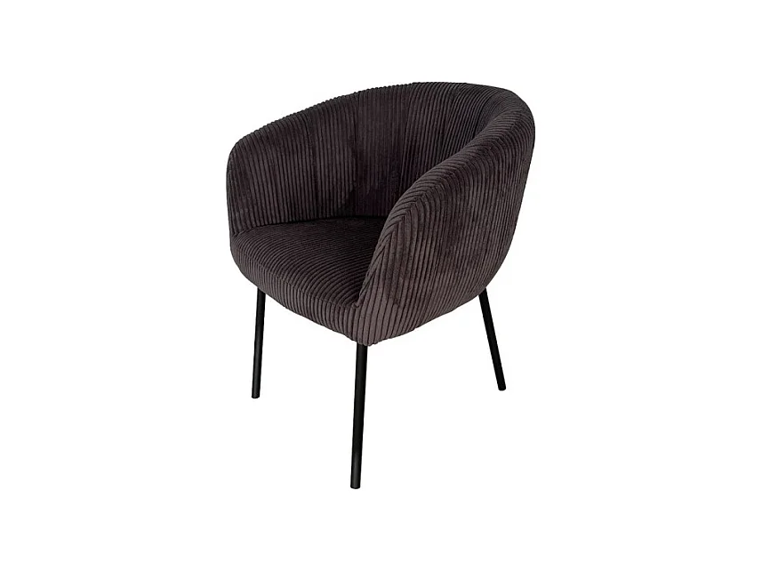 Cadeira de sala de jantar SEVILLE – Veludo cotelê cinza – Com braços – Pés de metal preto – Estilo design / industrial