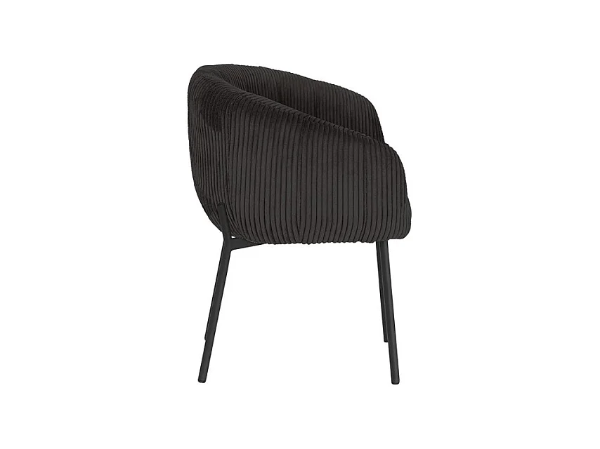 Cadeira de sala de jantar SEVILLE – Veludo cotelê cinza – Com braços – Pés de metal preto – Estilo design / industrial