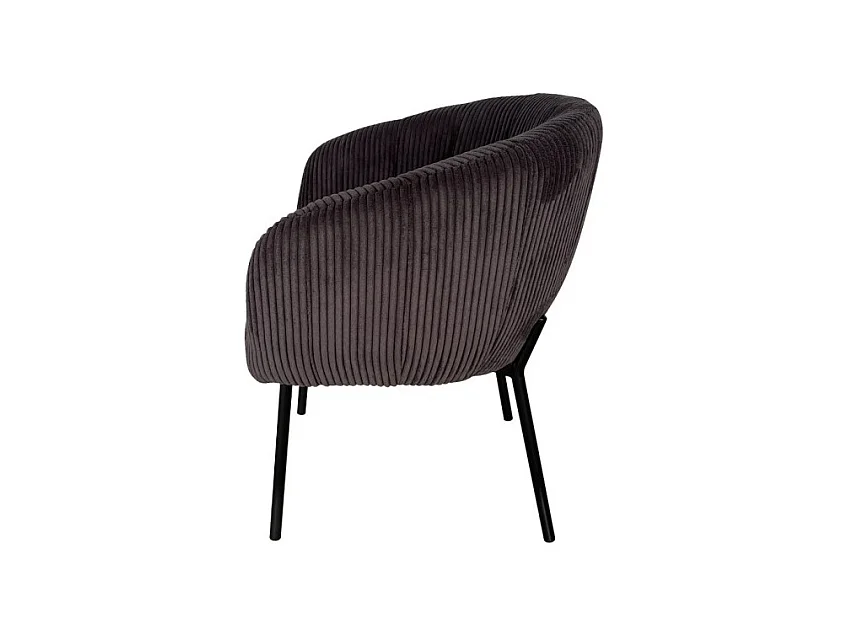 Cadeira de sala de jantar SEVILLE – Veludo cotelê cinza – Com braços – Pés de metal preto – Estilo design / industrial