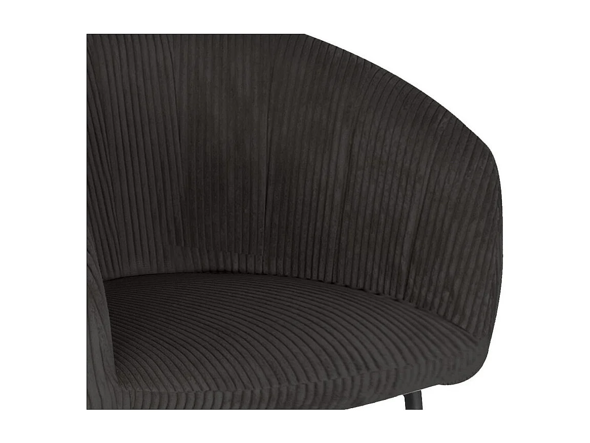 Chaise de salle à manger SEVILLE – Velours côtelé gris – Accoudoirs – Pieds en métal noir – Style design / industriel