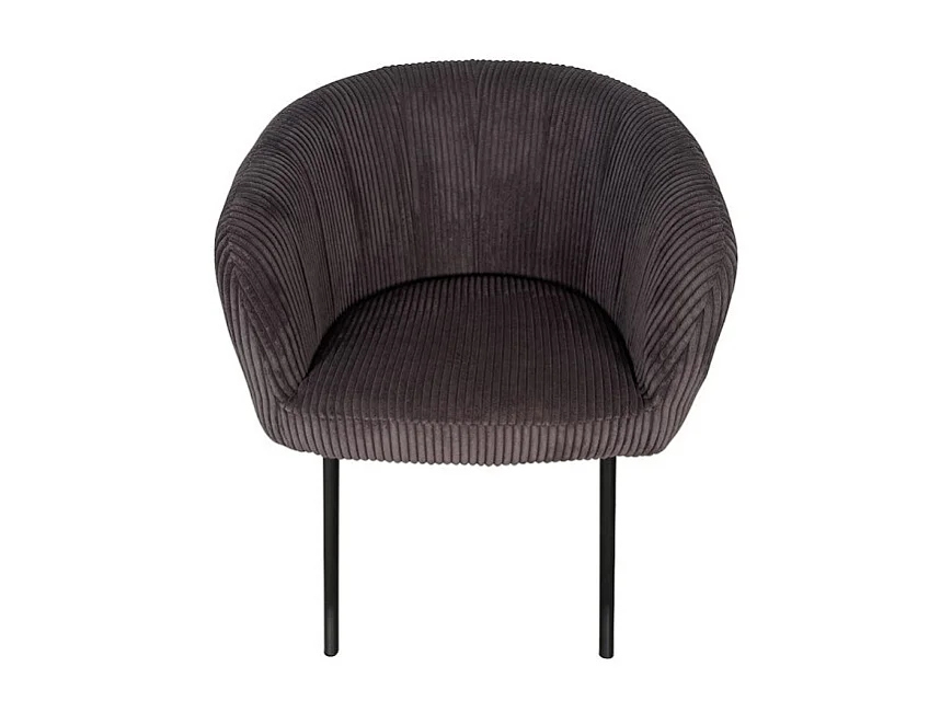 Chaise de salle à manger SEVILLE – Velours côtelé gris – Accoudoirs – Pieds en métal noir – Style design / industriel