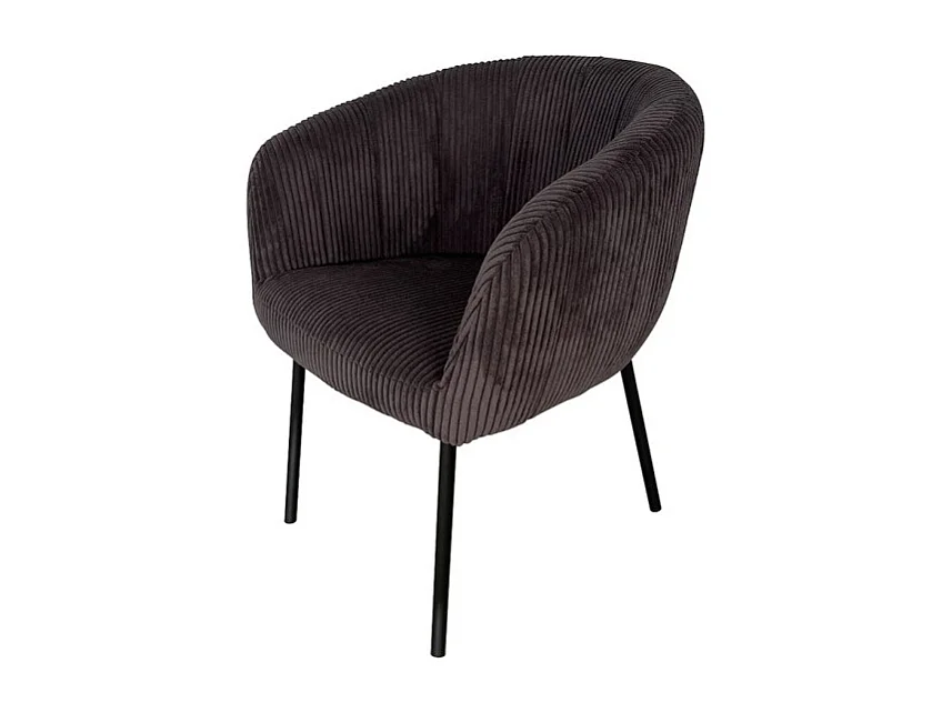 Chaise de salle à manger SEVILLE – Velours côtelé gris – Accoudoirs – Pieds en métal noir – Style design / industriel