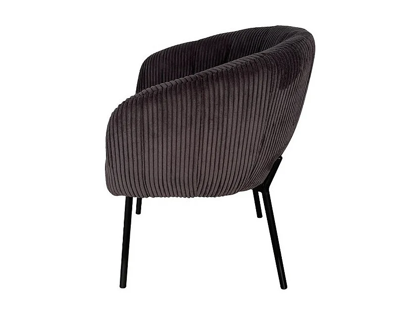 Chaise de salle à manger SEVILLE – Velours côtelé gris – Accoudoirs – Pieds en métal noir – Style design / industriel