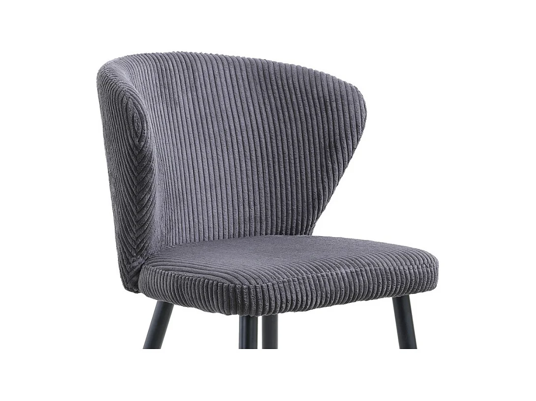Chaise de salle à manger TORONTO – Velours côtelé gris – Pieds en métal noir – Style design