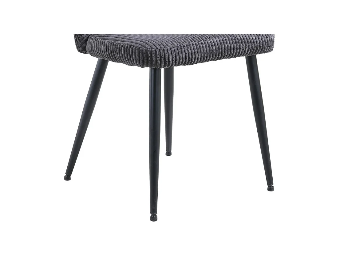 Chaise de salle à manger TORONTO – Velours côtelé gris – Pieds en métal noir – Style design