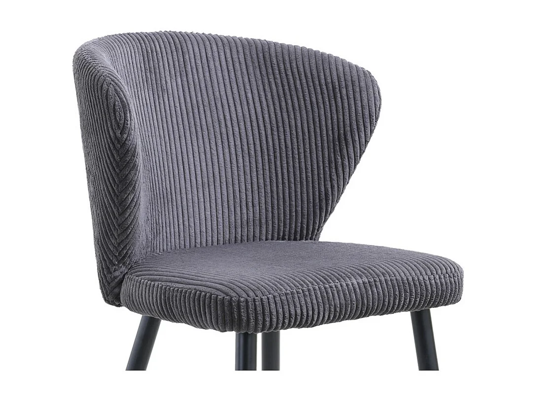 Eetkamerstoel TORONTO – Geribbeld fluweel grijs – Zwarte metalen poten – Design stijl