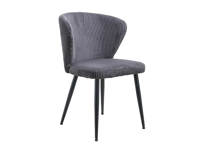 Eetkamerstoel TORONTO – Geribbeld fluweel grijs – Zwarte metalen poten – Design stijl