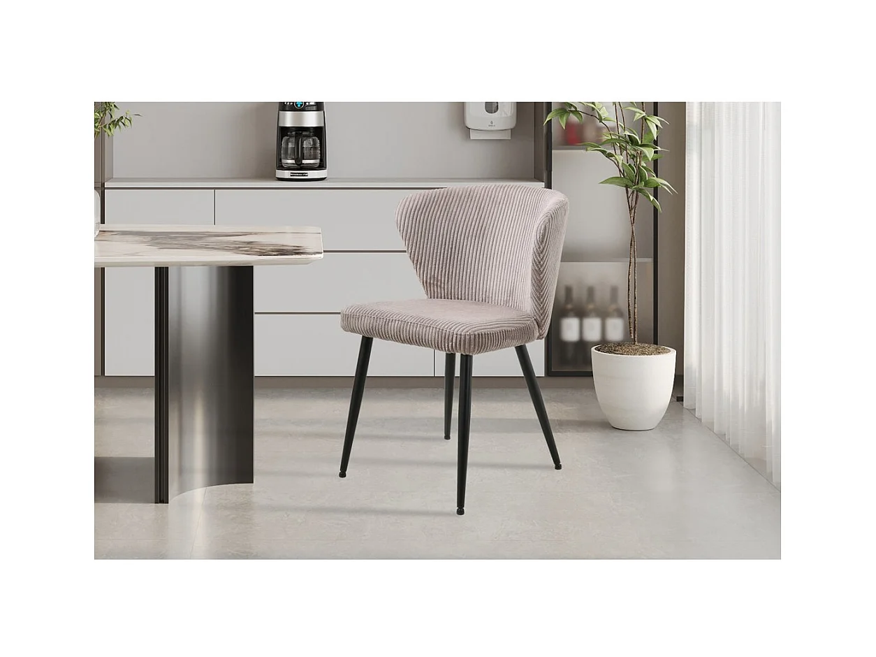 Eetkamerstoel TORONTO - Ribfluweel zand - Zwarte metalen poten - Design stijl