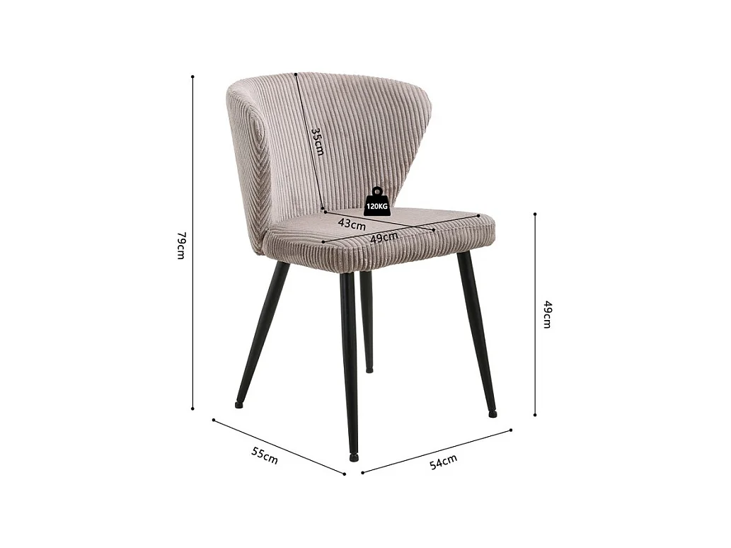 Eetkamerstoel TORONTO - Ribfluweel zand - Zwarte metalen poten - Design stijl