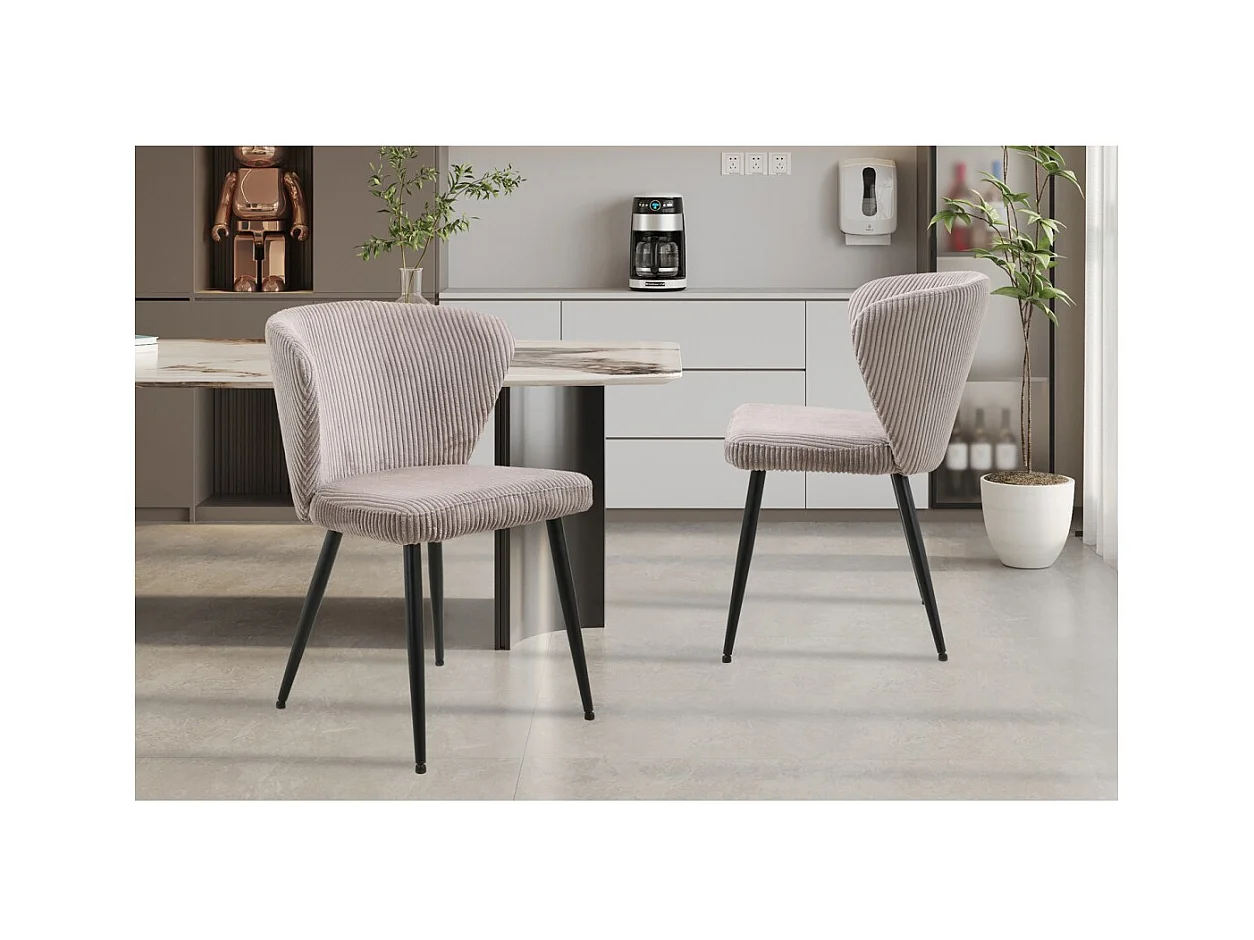 Eetkamerstoel TORONTO - Ribfluweel zand - Zwarte metalen poten - Design stijl