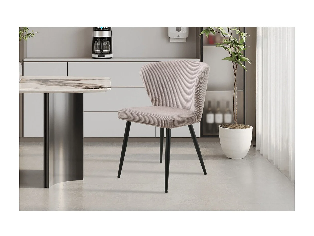 Chaise de salle à manger TORONTO – Velours côtelé sable – Pieds en métal noir – Style design
