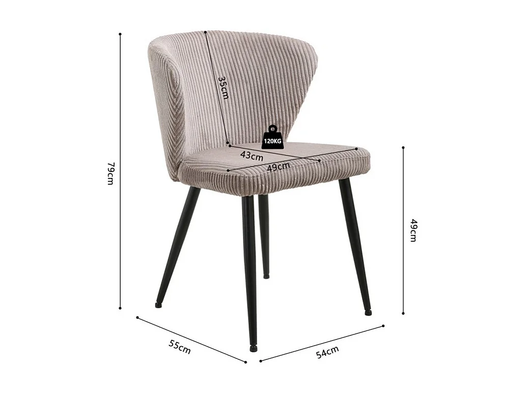 Eetkamerstoel TORONTO - Ribfluweel zand - Zwarte metalen poten - Design stijl