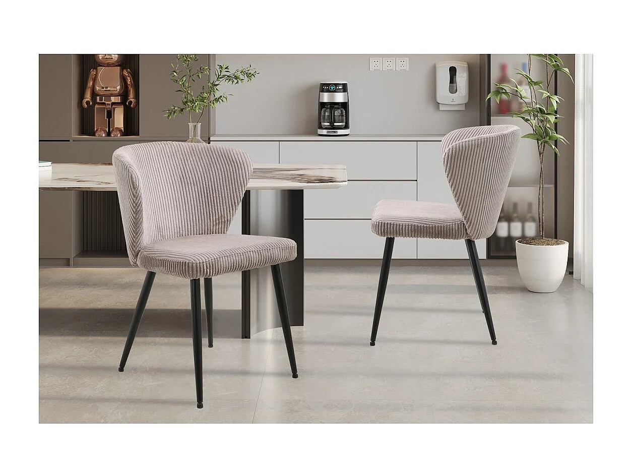 Eetkamerstoel TORONTO - Ribfluweel zand - Zwarte metalen poten - Design stijl